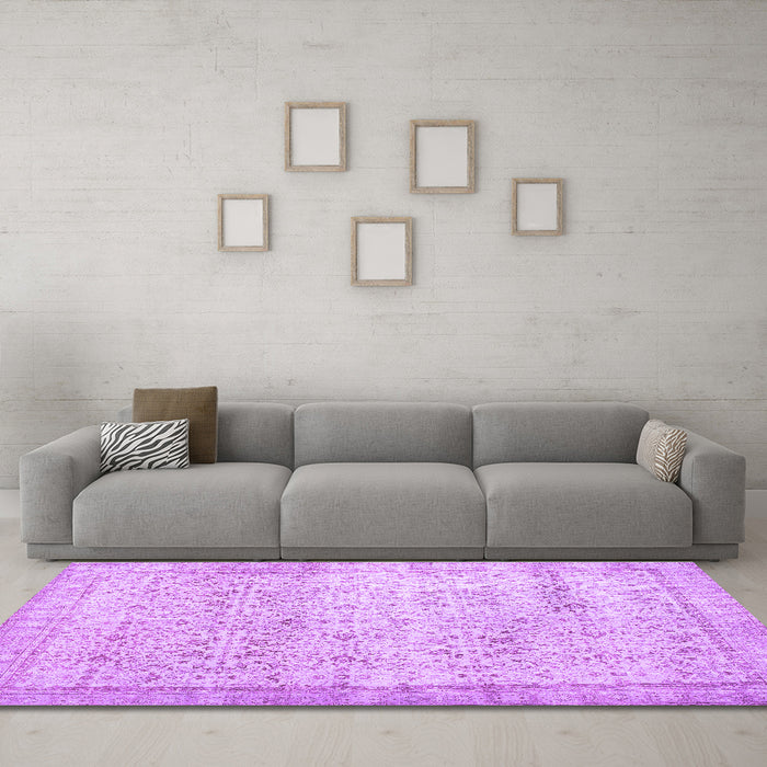 Machine Washable Abstract Purple Contemporary Area Rugs in a Living Room, wshcon1023pur