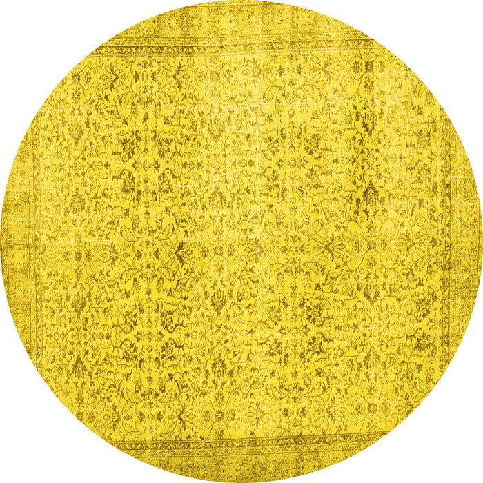 Round Machine Washable Abstract Yellow Contemporary Rug, wshcon1023yw