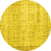 Round Machine Washable Abstract Yellow Contemporary Rug, wshcon1023yw