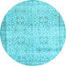 Round Machine Washable Abstract Light Blue Contemporary Rug, wshcon1023lblu