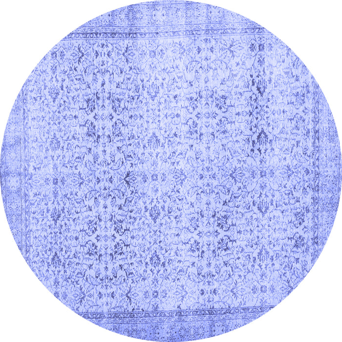 Round Abstract Blue Contemporary Rug, con1023blu