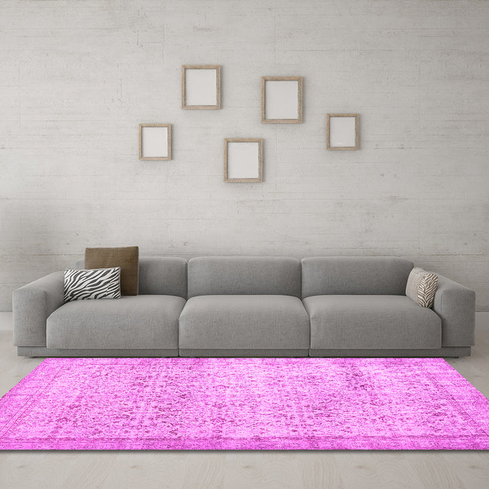 Machine Washable Abstract Pink Contemporary Rug in a Living Room, wshcon1023pnk