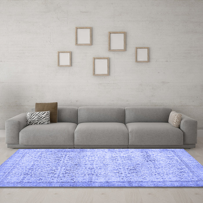 Machine Washable Abstract Blue Contemporary Rug in a Living Room, wshcon1023blu