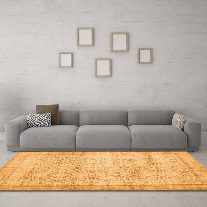 Machine Washable Abstract Orange Contemporary Area Rugs in a Living Room, wshcon1023org