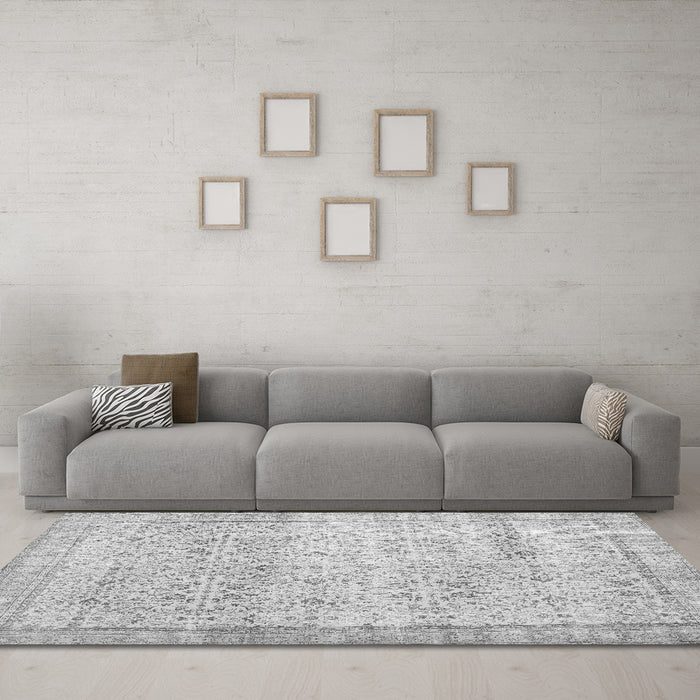 Machine Washable Abstract Gray Contemporary Rug in a Living Room,, wshcon1023gry
