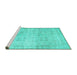Sideview of Machine Washable Abstract Turquoise Contemporary Area Rugs, wshcon1023turq