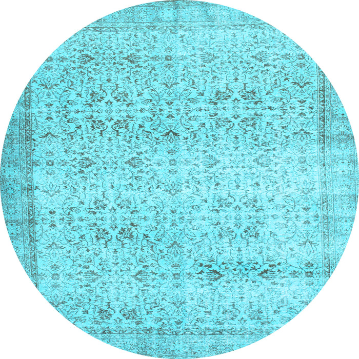 Round Abstract Light Blue Contemporary Rug, con1023lblu