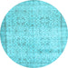 Round Abstract Light Blue Contemporary Rug, con1023lblu