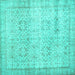 Square Machine Washable Abstract Turquoise Contemporary Area Rugs, wshcon1023turq