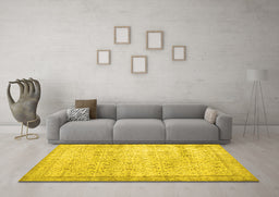 Machine Washable Abstract Yellow Contemporary Rug in a Living Room, wshcon1023yw