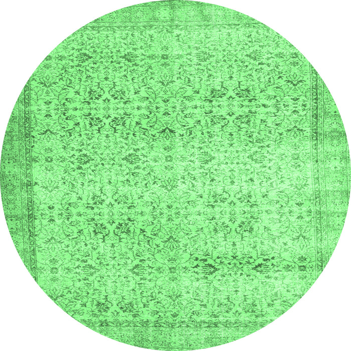 Round Machine Washable Abstract Emerald Green Contemporary Area Rugs, wshcon1023emgrn