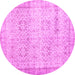 Round Machine Washable Abstract Pink Contemporary Rug, wshcon1023pnk