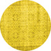 Round Abstract Yellow Contemporary Rug, con1023yw