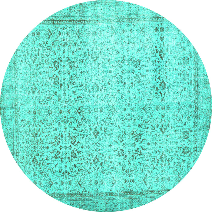 Round Machine Washable Abstract Turquoise Contemporary Area Rugs, wshcon1023turq