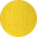 Round Machine Washable Solid Yellow Modern Rug, wshcon1026yw