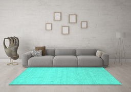 Machine Washable Solid Turquoise Modern Area Rugs in a Living Room,, wshcon1026turq