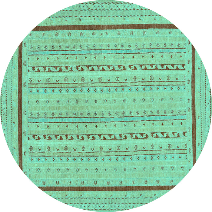 Round Machine Washable Abstract Turquoise Contemporary Area Rugs, wshcon1027turq