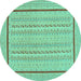 Round Machine Washable Abstract Turquoise Contemporary Area Rugs, wshcon1027turq