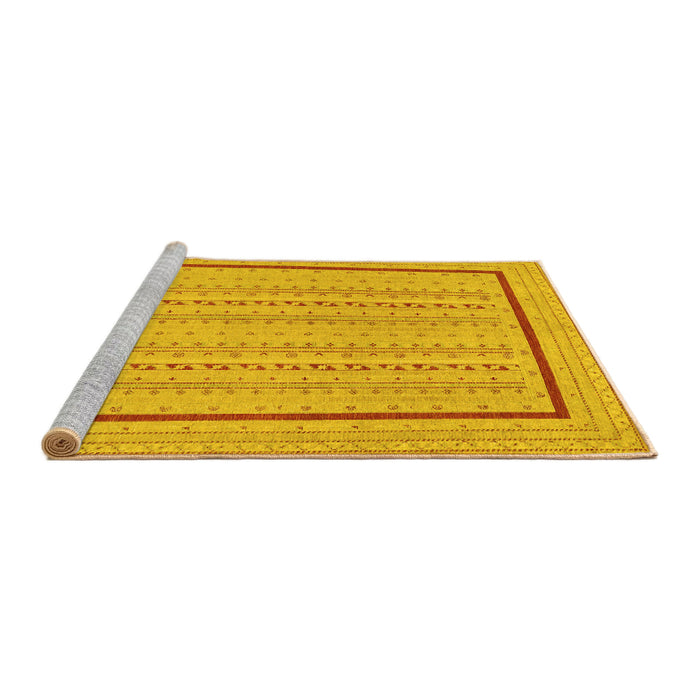 Sideview of Machine Washable Abstract Yellow Contemporary Rug, wshcon1027yw