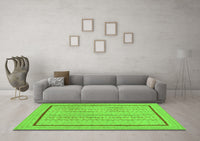 Machine Washable Abstract Green Contemporary Rug, wshcon1027grn