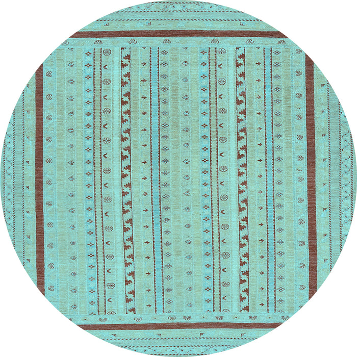 Round Abstract Light Blue Contemporary Rug, con1027lblu