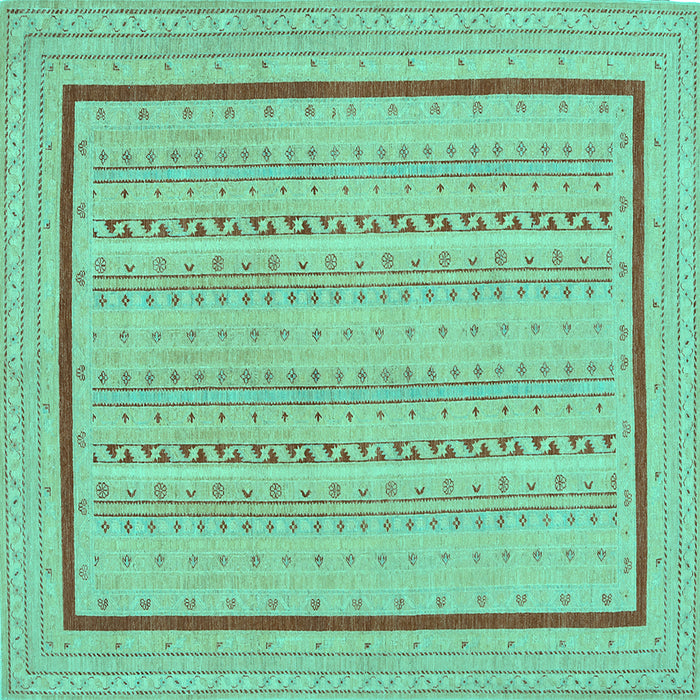 Square Machine Washable Abstract Turquoise Contemporary Area Rugs, wshcon1027turq