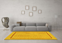 Machine Washable Abstract Yellow Contemporary Rug, wshcon1027yw