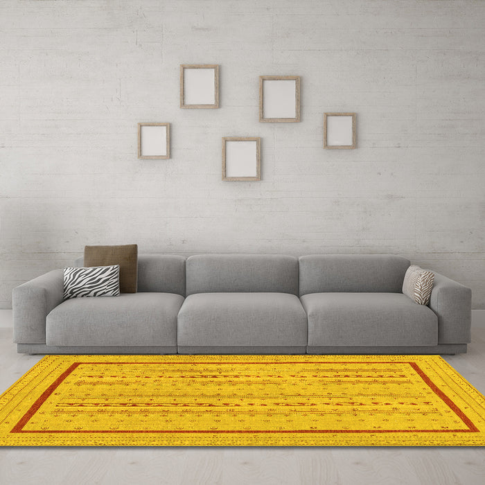 Machine Washable Abstract Yellow Contemporary Rug in a Living Room, wshcon1027yw