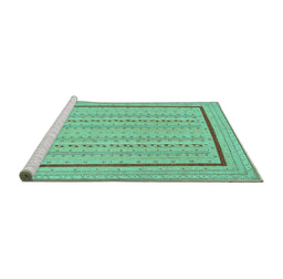 Sideview of Machine Washable Abstract Turquoise Contemporary Area Rugs, wshcon1027turq