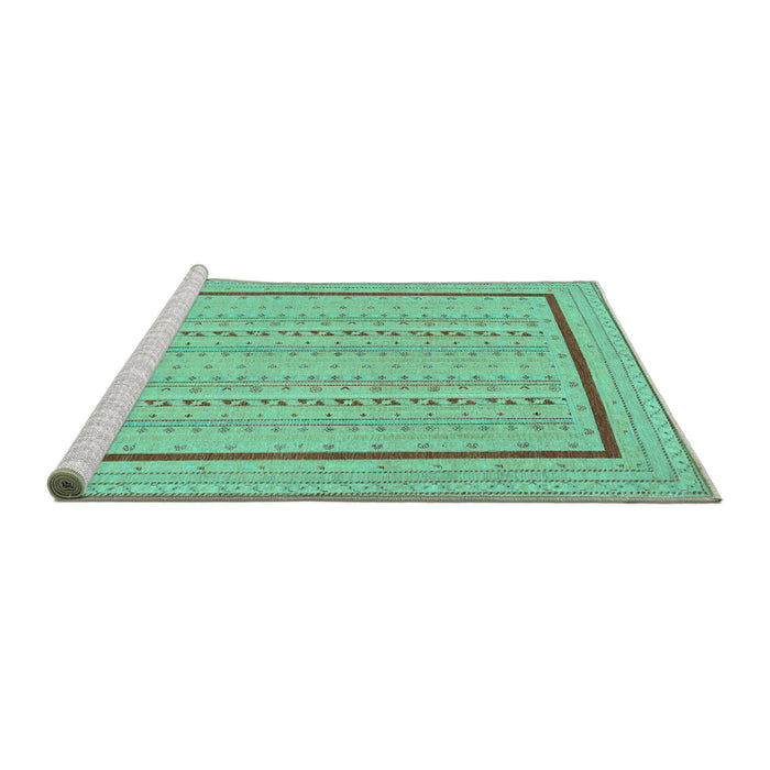 Sideview of Machine Washable Abstract Turquoise Contemporary Area Rugs, wshcon1027turq