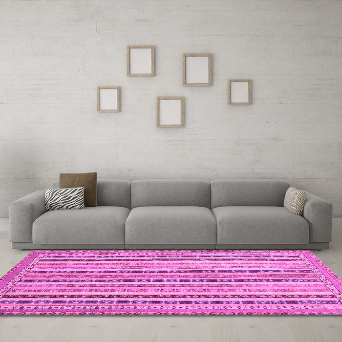 Machine Washable Southwestern Pink Country Rug in a Living Room, wshcon1028pnk