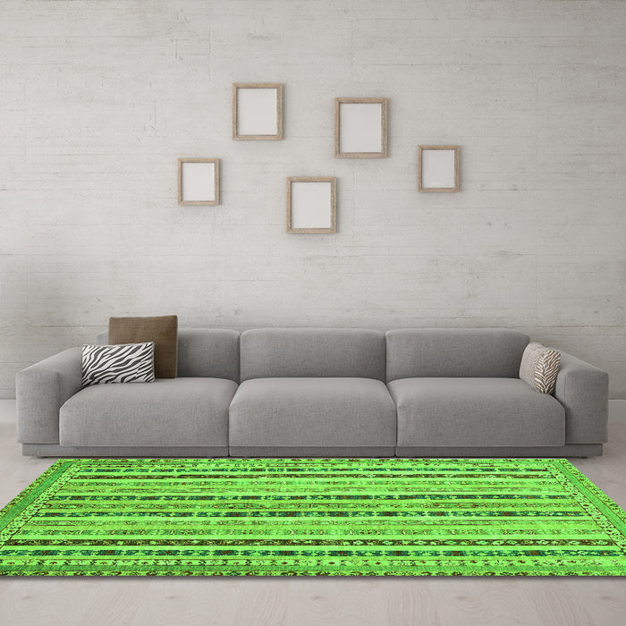 Machine Washable Southwestern Green Country Area Rugs in a Living Room,, wshcon1028grn