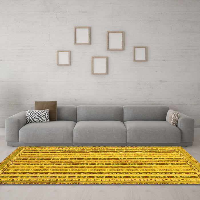 Machine Washable Southwestern Yellow Country Rug in a Living Room, wshcon1028yw