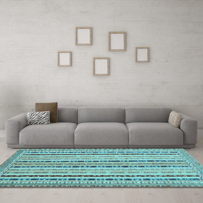 Machine Washable Southwestern Light Blue Country Rug in a Living Room, wshcon1028lblu