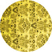 Round Abstract Yellow Contemporary Rug, con1029yw