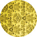 Round Machine Washable Abstract Yellow Contemporary Rug, wshcon1029yw
