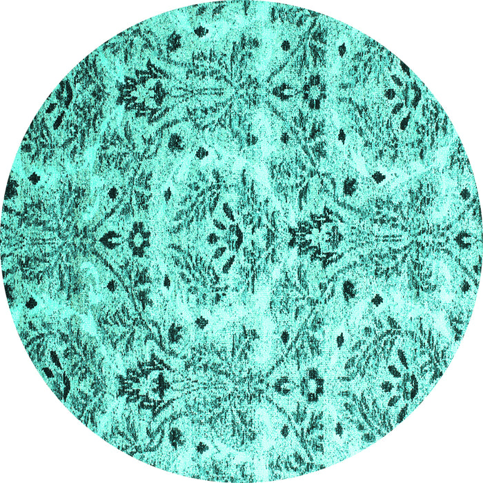 Round Machine Washable Abstract Turquoise Contemporary Area Rugs, wshcon1029turq