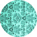 Round Machine Washable Abstract Turquoise Contemporary Area Rugs, wshcon1029turq