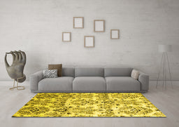 Machine Washable Abstract Yellow Contemporary Rug in a Living Room, wshcon1029yw