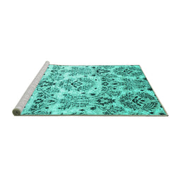 Sideview of Machine Washable Abstract Turquoise Contemporary Area Rugs, wshcon1029turq