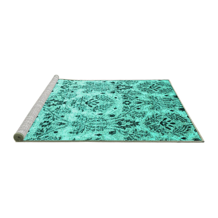 Sideview of Machine Washable Abstract Turquoise Contemporary Area Rugs, wshcon1029turq