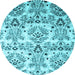 Round Machine Washable Abstract Light Blue Contemporary Rug, wshcon1029lblu