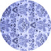 Round Abstract Blue Contemporary Rug, con1029blu