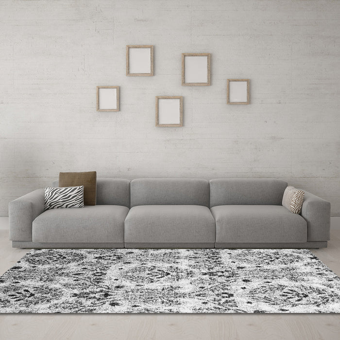 Machine Washable Abstract Gray Contemporary Rug in a Living Room,, wshcon1029gry