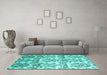 Machine Washable Abstract Turquoise Contemporary Area Rugs in a Living Room,, wshcon1029turq