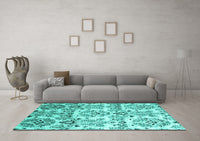 Machine Washable Abstract Turquoise Contemporary Rug, wshcon1029turq