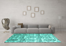 Machine Washable Abstract Turquoise Contemporary Area Rugs in a Living Room,, wshcon1029turq