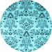 Round Abstract Light Blue Contemporary Rug, con1029lblu