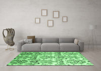 Machine Washable Abstract Emerald Green Contemporary Rug, wshcon1029emgrn