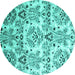 Round Abstract Turquoise Contemporary Rug, con1029turq